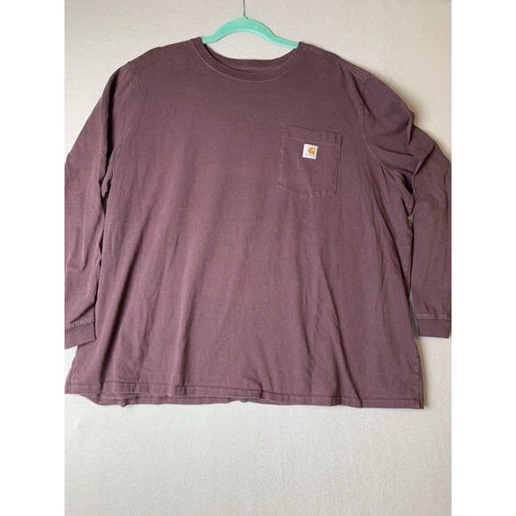 Carhartt T-Shirt Mens 3X Brown Original Fit Long Sleeve Work Wear 1 Pocket - Picture 1 of 7